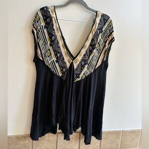 Free People Black and Gold Geometric Blouse